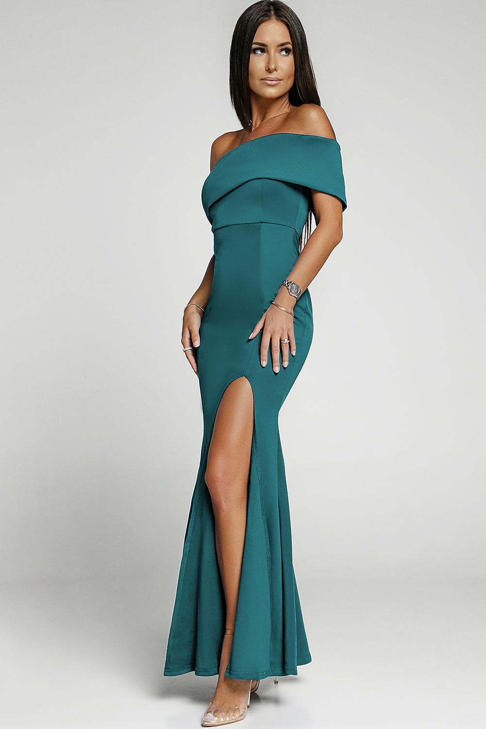 Off-Shoulder Split Fishtail Dress Cocktail Dresses - Tophatter Daily Deals