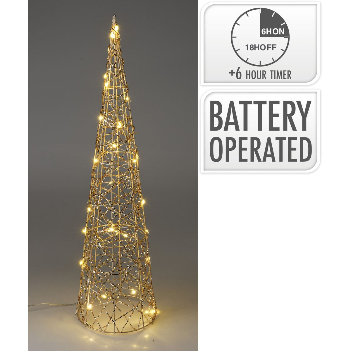 Gold Cone LED Christmas Tree | Warm White Pre-lit Light-Up Tree Cone - 60cm LED Light - Tophatter Daily Deals