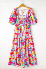 Plus Size Smocked Printed Half Sleeve Dress Casual Dresses - Tophatter Daily Deals