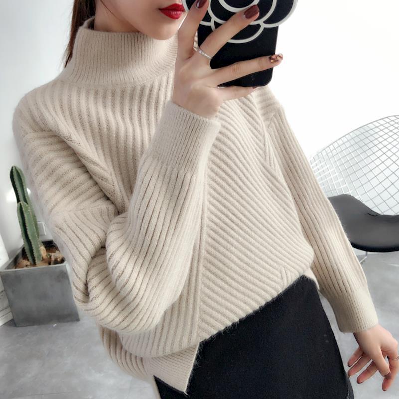 Soft Women’s Sweater - Loose Half High Collar, Ribbed Knit 3D Changing Face Moving Picture Frame - Tophatter Daily Deals