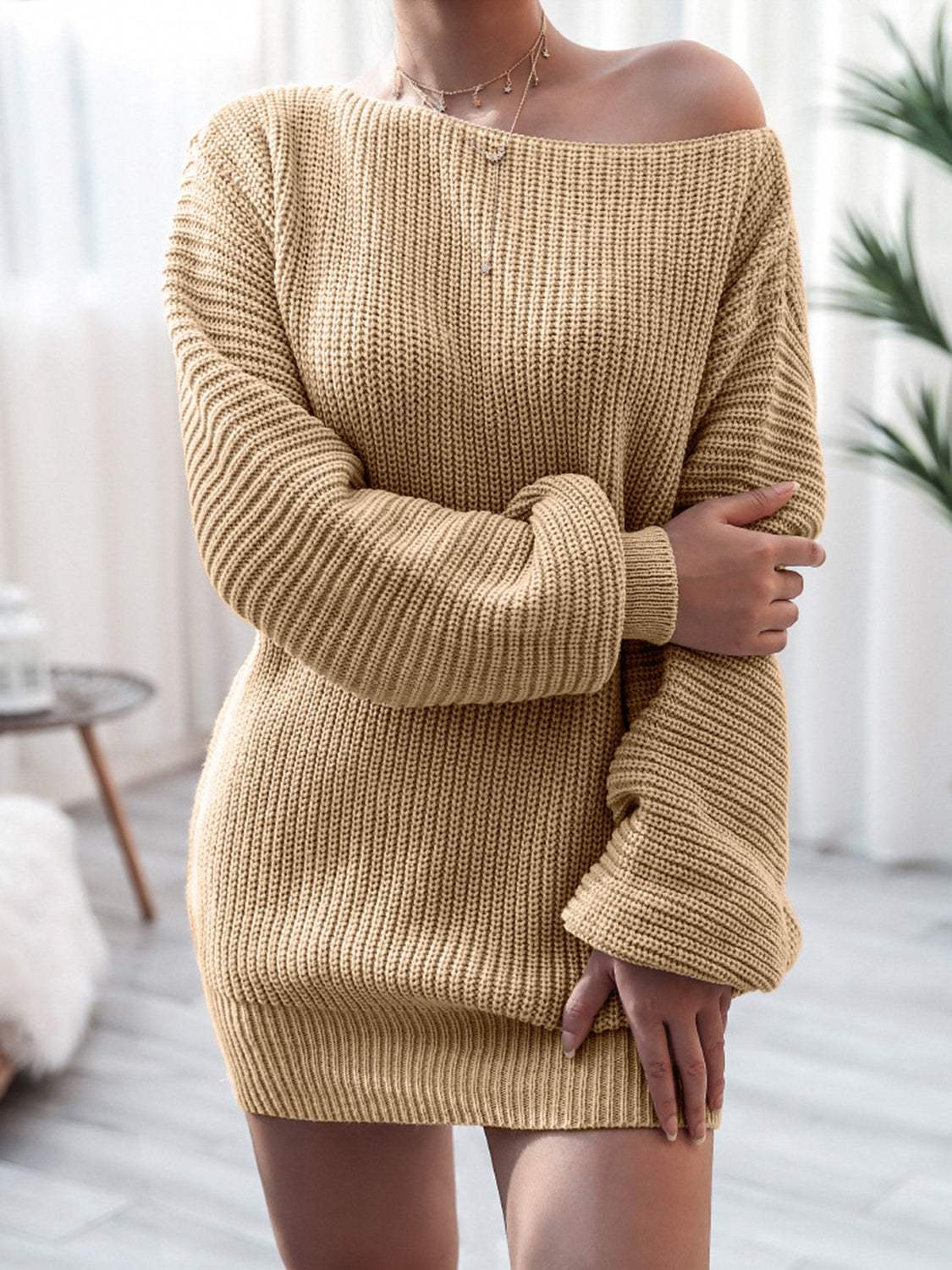 Rib-Knit Mini Sweater Dress Casual Dresses - Tophatter Daily Deals