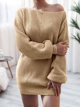 Rib-Knit Mini Sweater Dress Casual Dresses - Tophatter Daily Deals