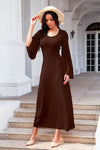 Tie Back Ribbed Round Neck Long Sleeve Dress Casual Dresses - Tophatter Daily Deals