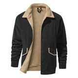 Warm Cozy Men's Jacket - Mid Length Corduroy Sherpa Black - Tophatter Daily Deals
