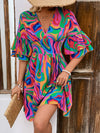 Ruffled Printed V-Neck Half Sleeve Mini Dress Casual Dresses - Tophatter Daily Deals