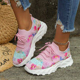 Women's Sports Shoes Flowers Print Walking Sneakers Casual Breathable Lace-up Mesh Shoes Pink Humidifier - Tophatter Daily Deals
