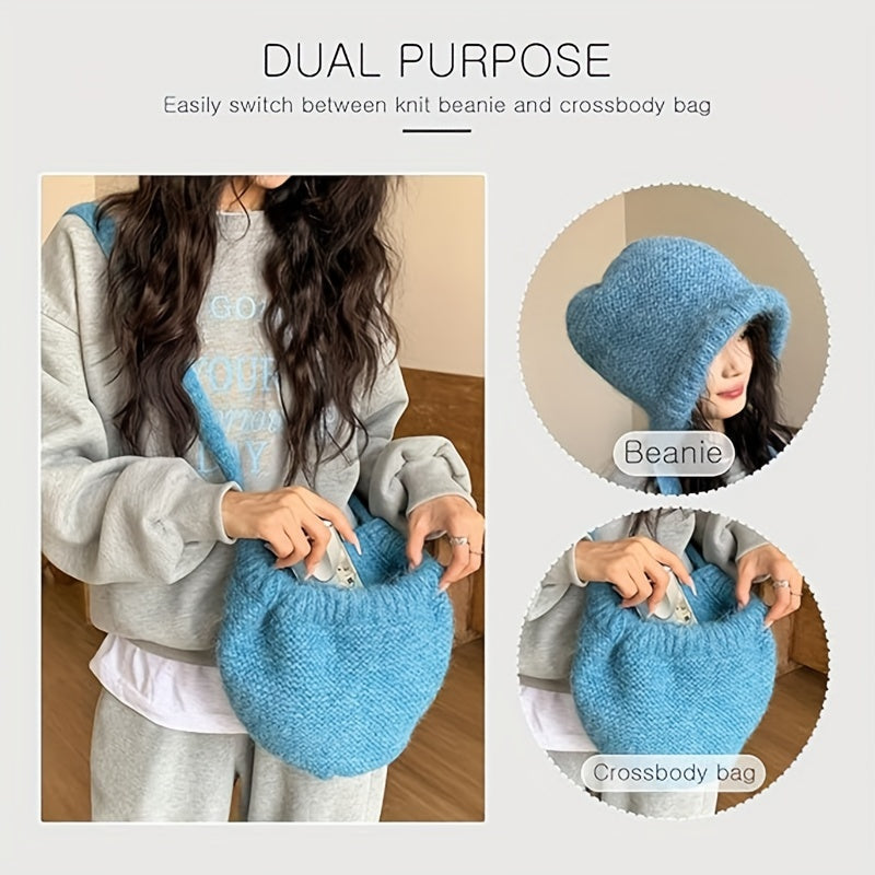 Winter Knit Earflap Hat that Converts to a Crossbody Bag Hat - Tophatter Daily Deals