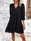 Ruched Notched Flounce Sleeve Dress Black Casual Dresses - Tophatter Daily Deals