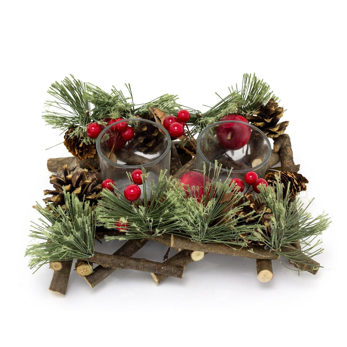Handcrafted Christmas Double Tealight Candle Holder ~ Xmas Table Centrepiece Candle Holder - Tophatter Daily Deals