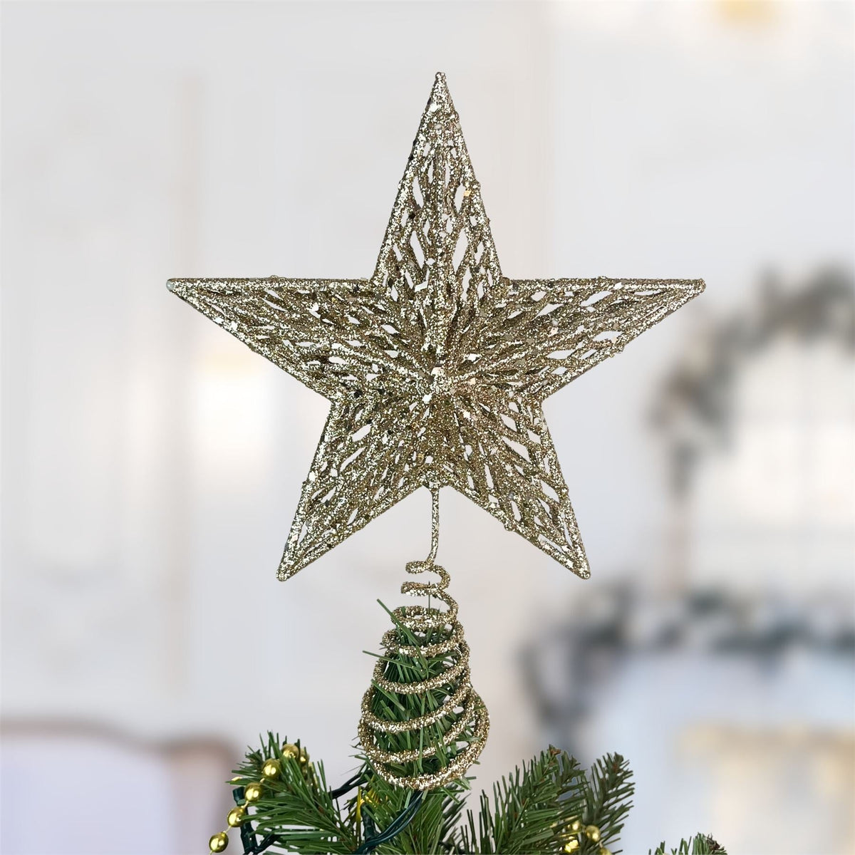 Champagne Gold Star Christmas Tree Topper | Gold Glitter Star Tree Topper - 23cm Tree Decoration - Tophatter Daily Deals