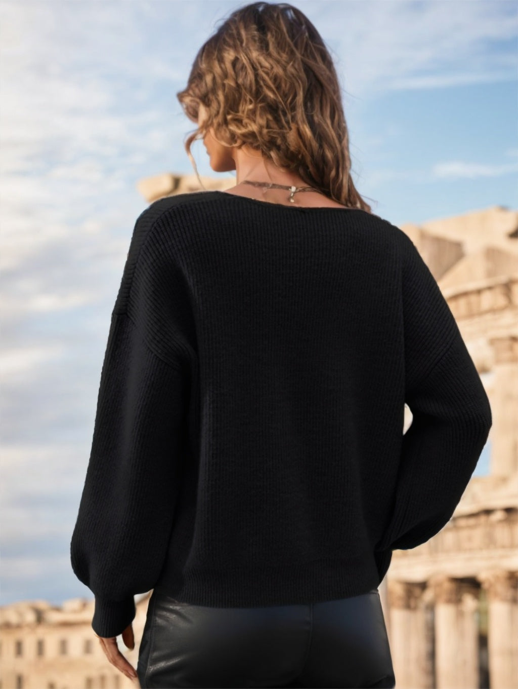 Soft Womens V Neck Sweater- Balloon Sleeves, Knit, For City 3D Changing Face Moving Picture Frame - Tophatter Daily Deals