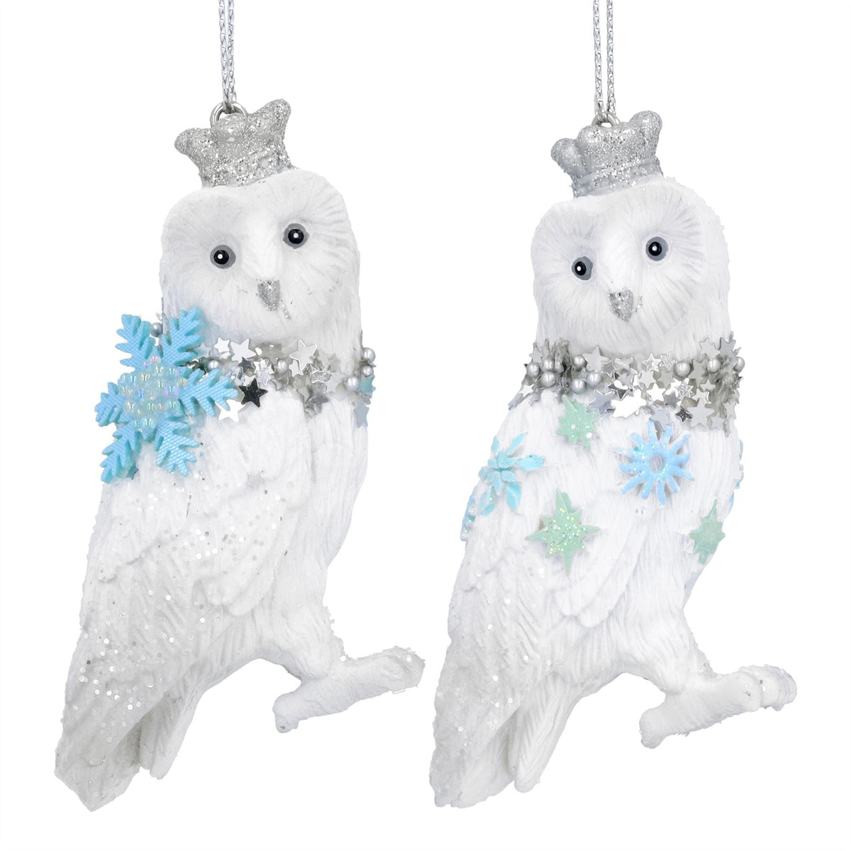 White Owl Christmas Tree Bauble | Resin Bird Christmas Tree Ornament - 9cm Baubles - Tophatter Daily Deals