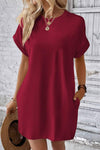 Pocketed Round Neck Short Sleeve Dress Casual Dresses - Tophatter Daily Deals