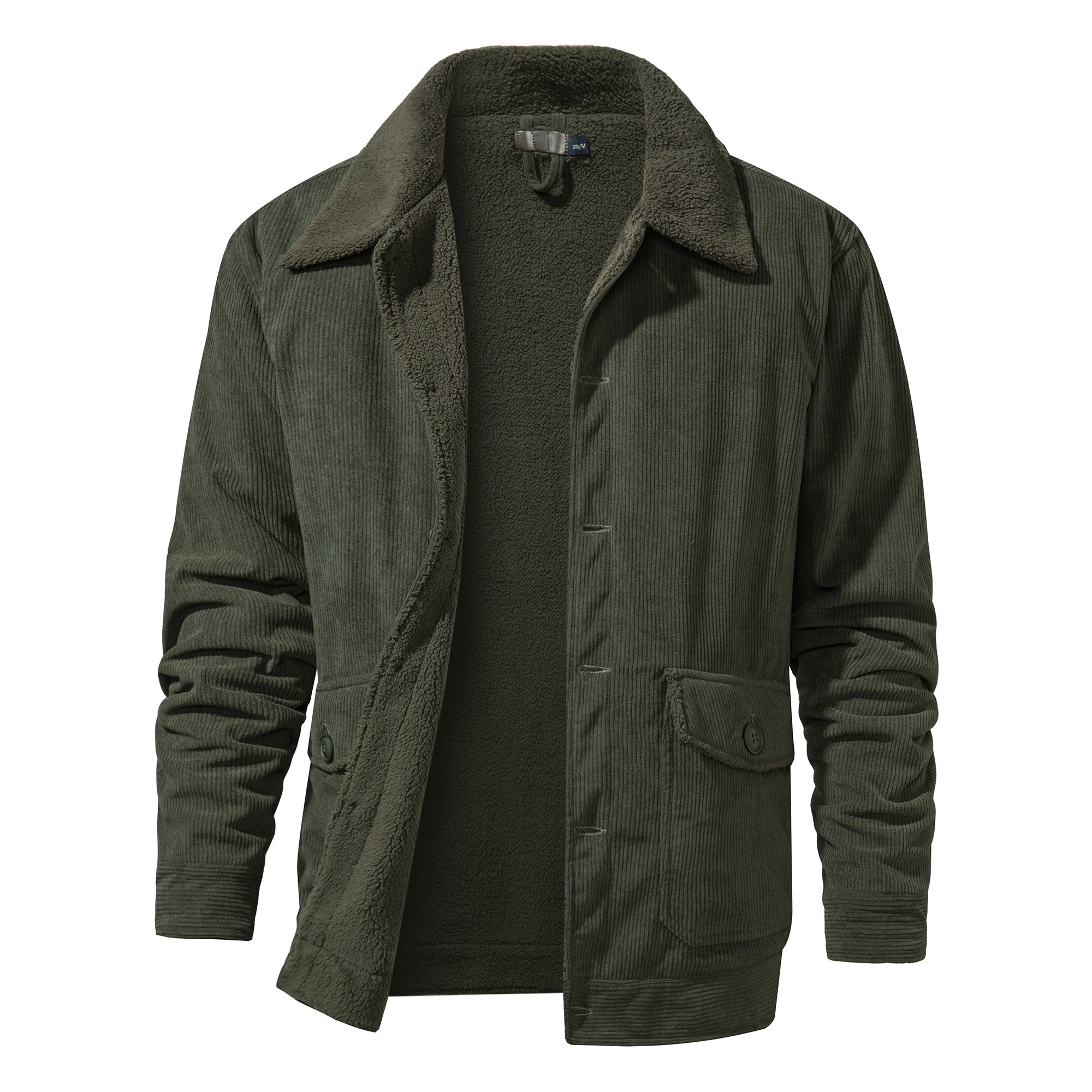 Warm Cozy Men's Jacket - Mid Length Corduroy Sherpa dark green - Tophatter Daily Deals