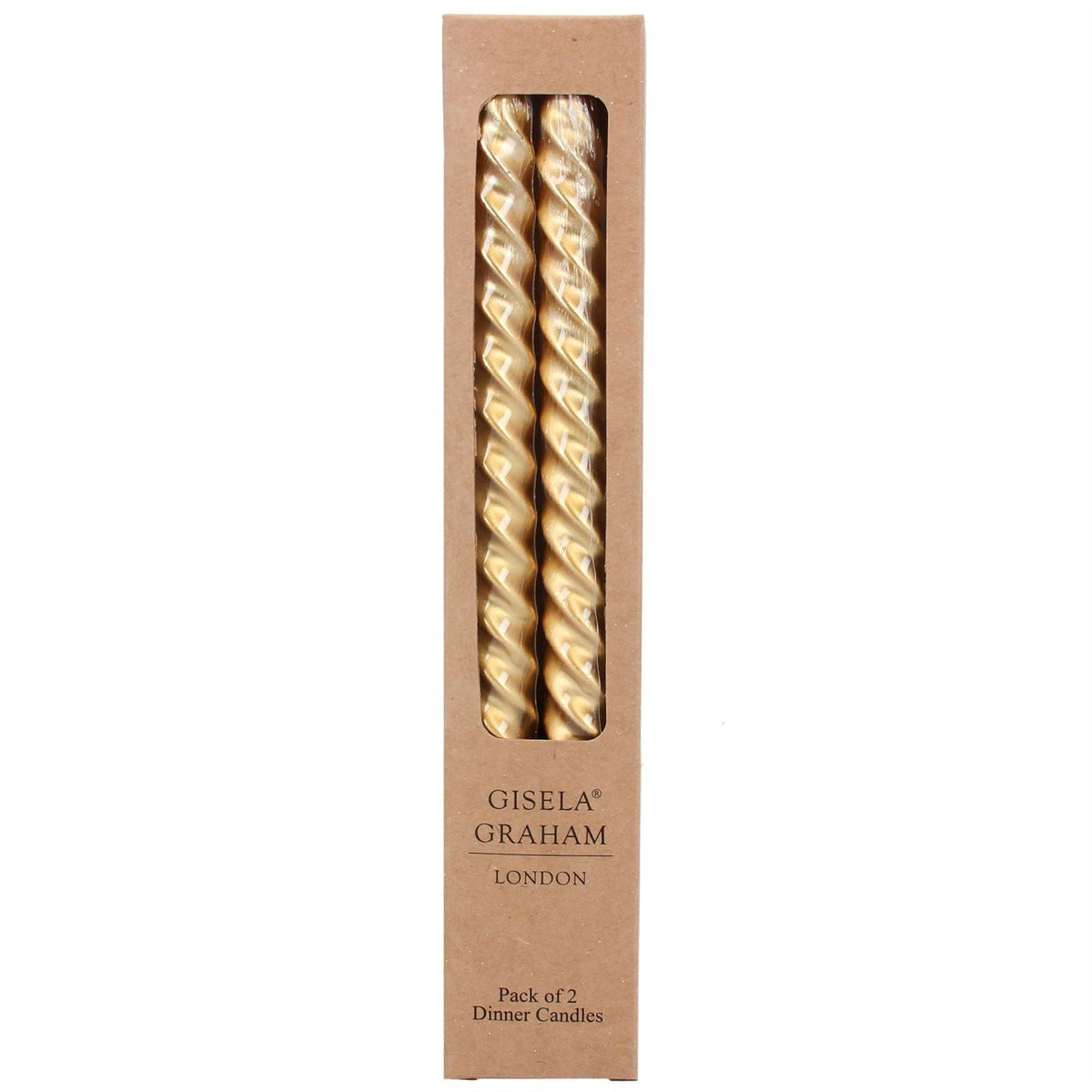 Pair of Metallic Gold Twist Dinner Candles | 2 Christmas Taper Candles - 25cm Candle - Tophatter Daily Deals