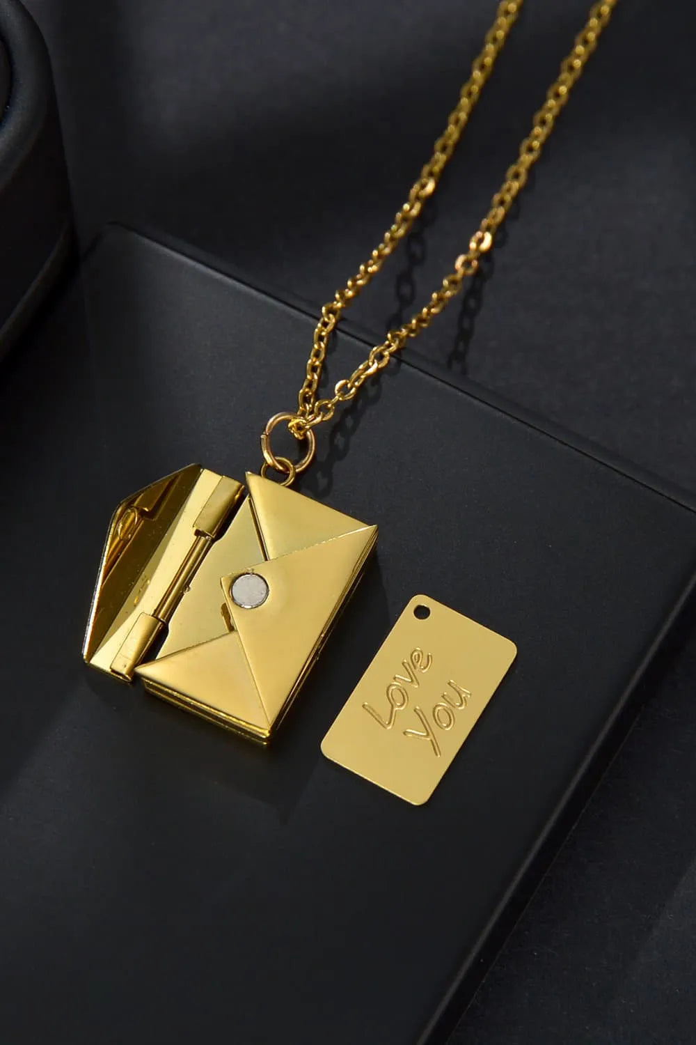 Envelope Pendant Stainless Steel Necklace Gold One Size Necklaces - Tophatter Daily Deals