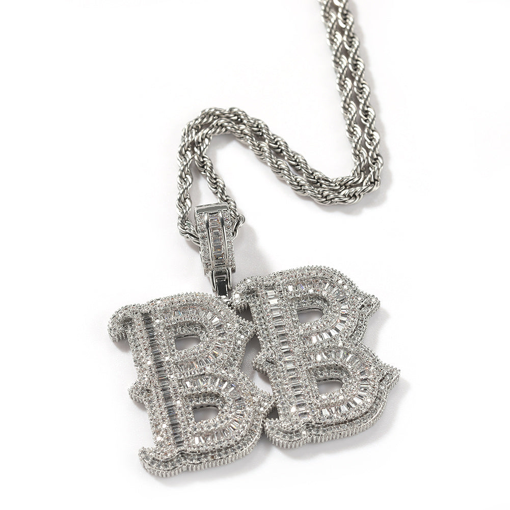 Alphabet Necklace Hip Hop Full Of Diamonds With Spiked Rock Candy Letters Silver 3mmx24inch chain 7 - Tophatter Daily Deals