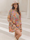 Printed V-Neck Balloon Sleeve Mini Dress Casual Dresses - Tophatter Daily Deals