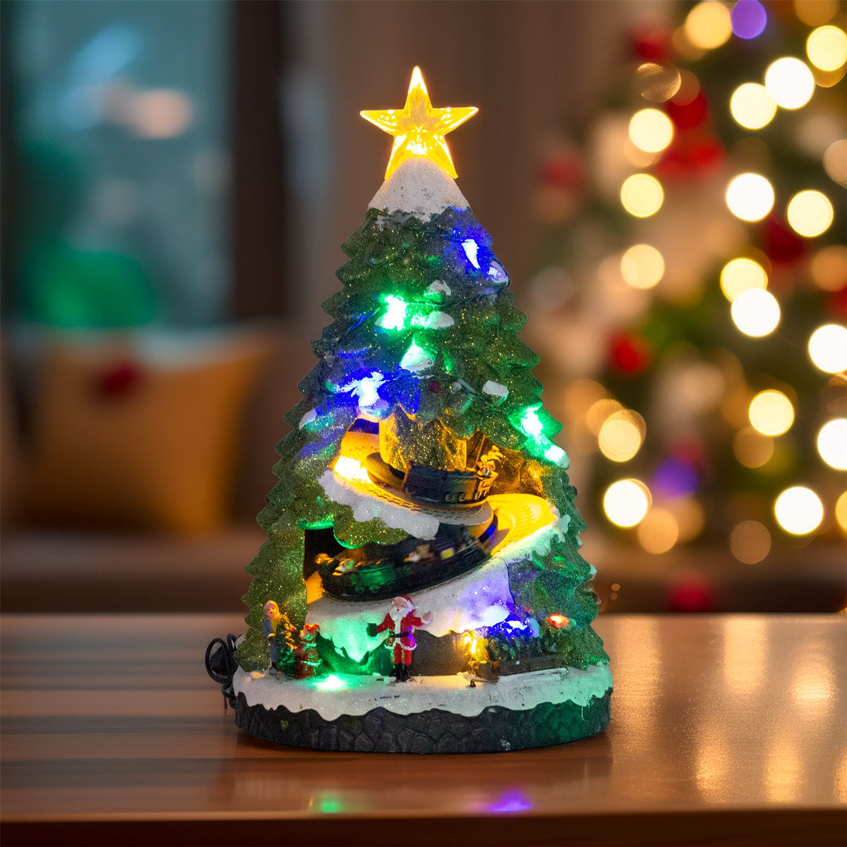 LED Christmas Tree | Rotating Train & Colourful Lights Christmas Scene - 38cm LED Light - Tophatter Daily Deals