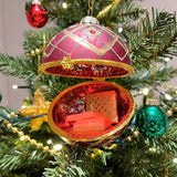 Red & Gold Floral Trellis Glass Locket Bauble | Christmas Tree Ornament - 8cm Baubles - Tophatter Daily Deals