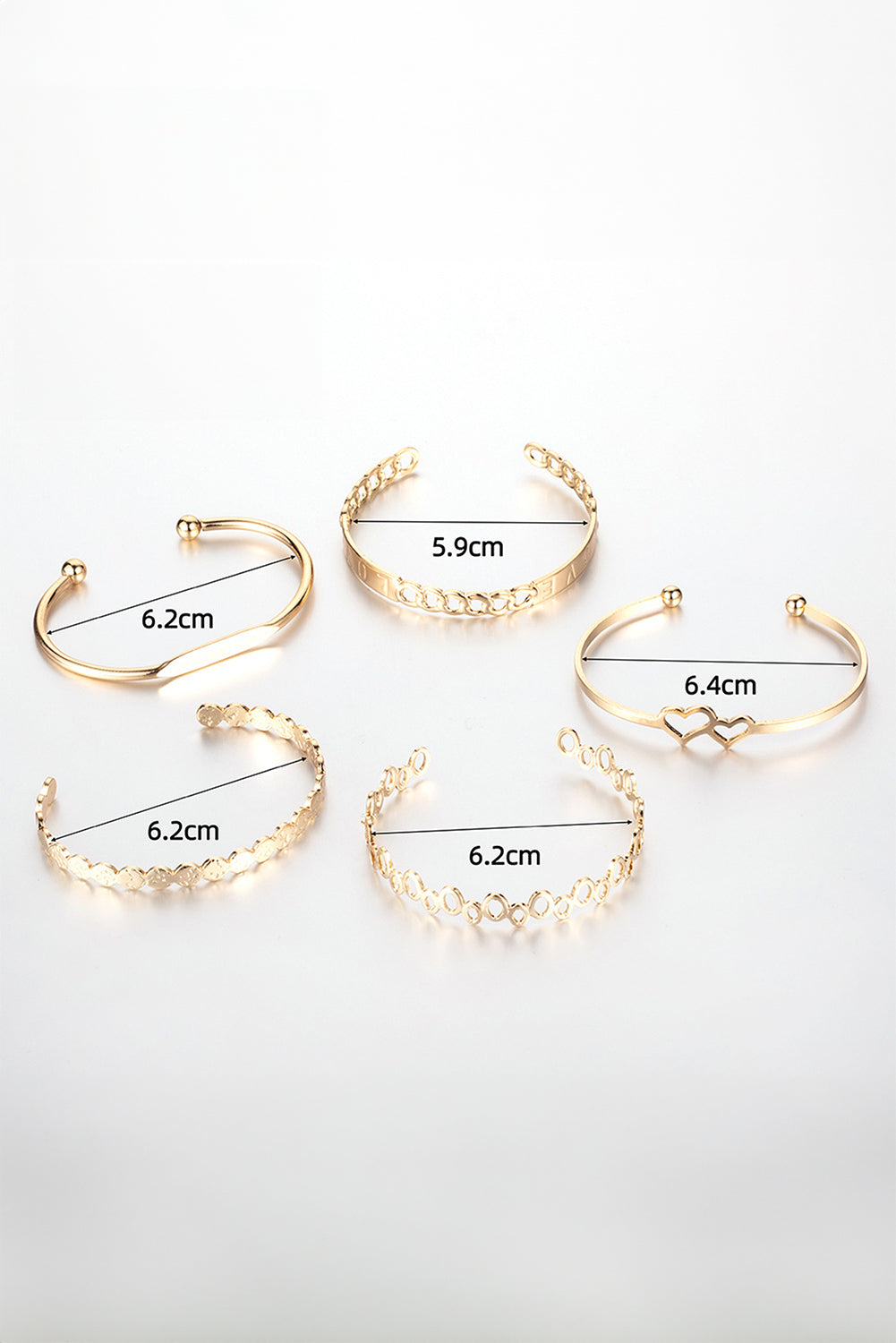 Gold Hollow Out Love Letter Heart Open Cuff Bangle 5pcs Bracelets - Tophatter Daily Deals