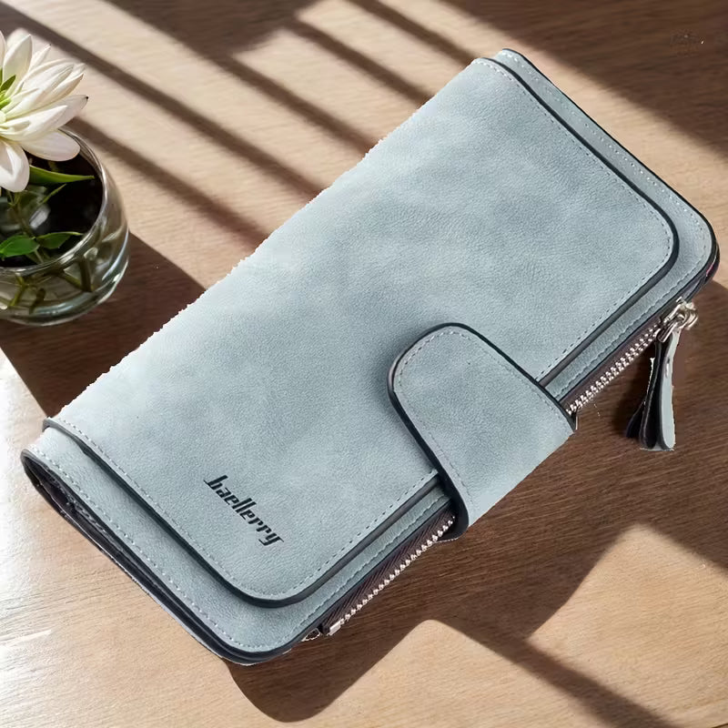 Vintage Faux Leather Long Wallet – Trifold Credit Card Holder with Snap & Zipper Baby Blue Handbags & Wallets - Tophatter Daily Deals