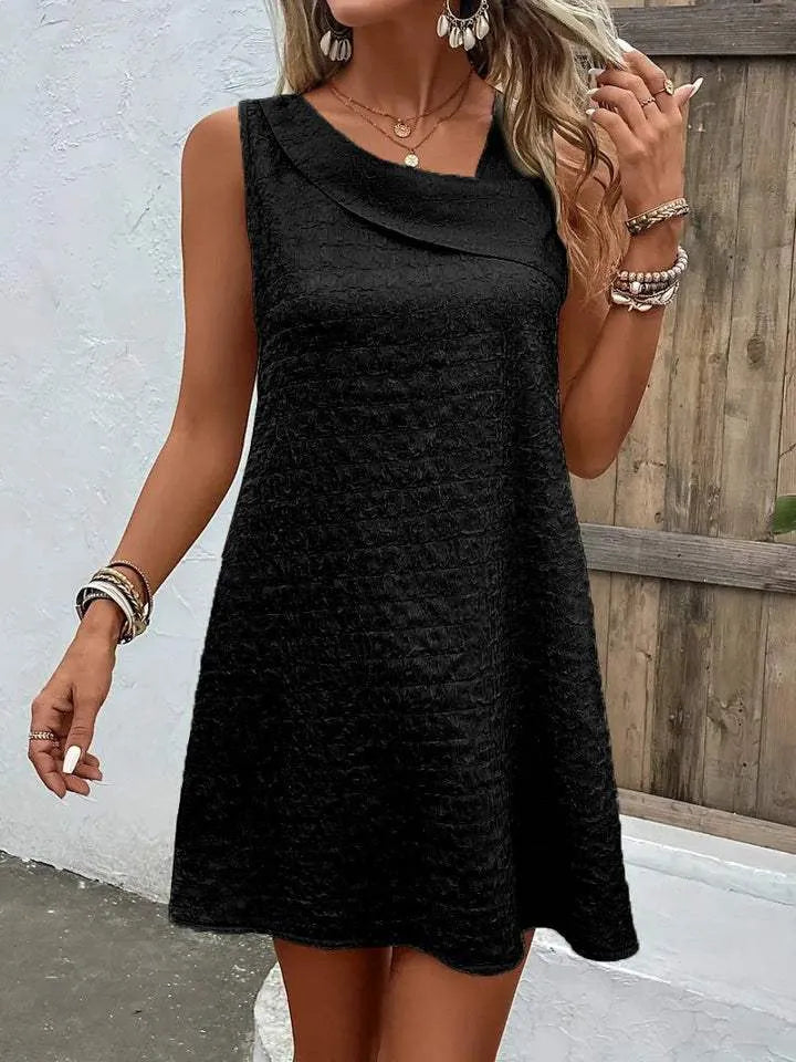 Asymmetrical Neck Sleeveless Dress Black Casual Dresses - Tophatter Daily Deals