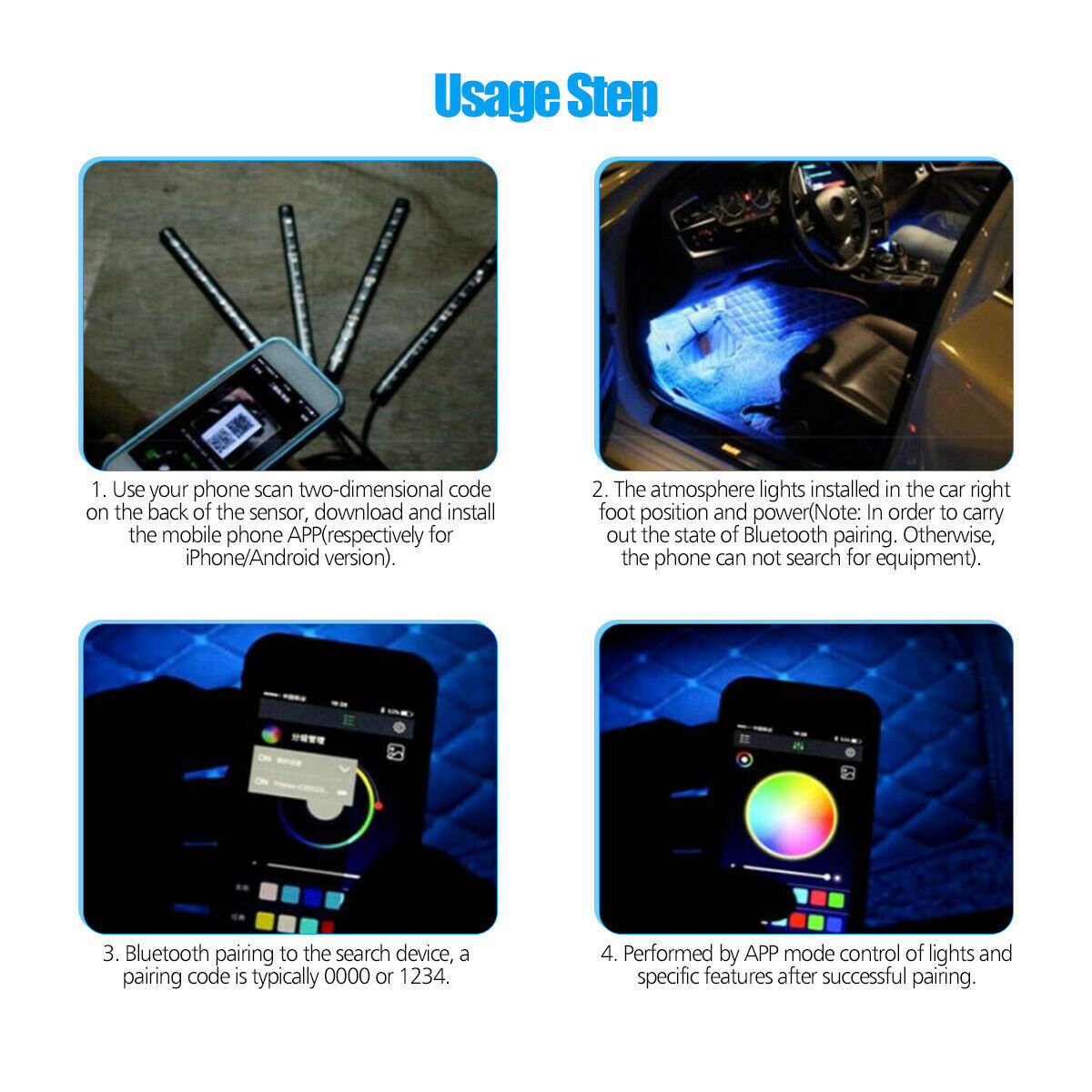 Auto LED RGB Interior Atmosphere Strip Light Decorative Foot Lamp With USB Wireless Remote Music Control Multiple Modes For Car 5 - Tophatter Daily Deals