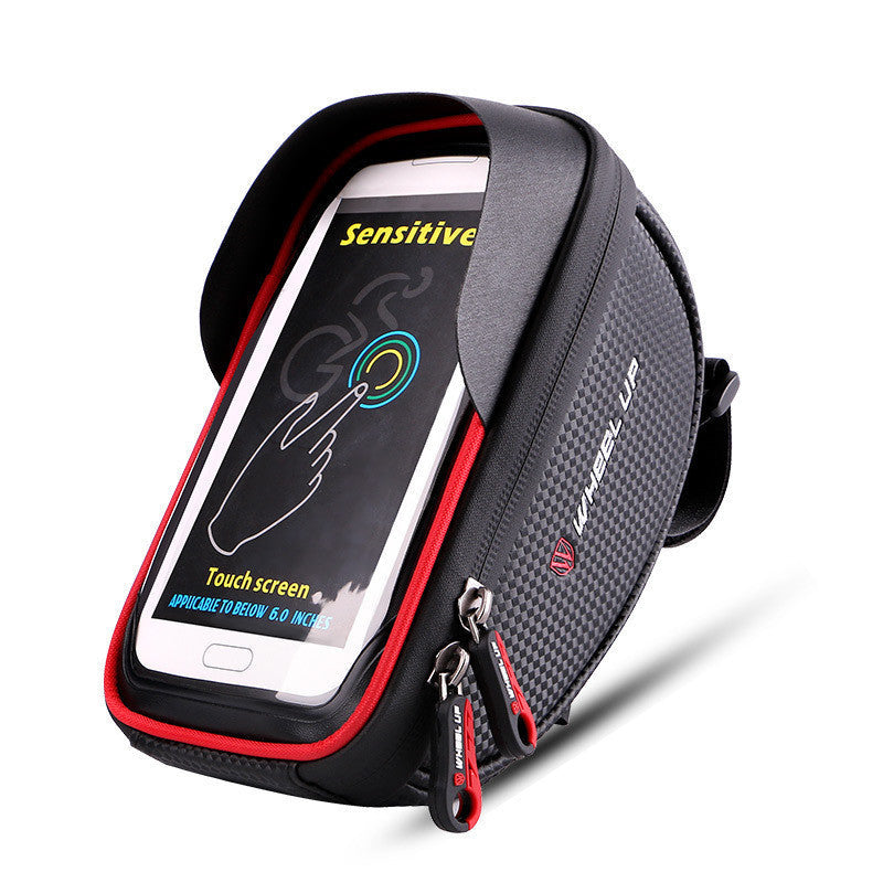 Bicycle Bag, Touch Screen Phone Bag, Mountain Bike Front Beam Bag, Cycling Bag, Handlebar Bag Black red 0 - Tophatter Daily Deals