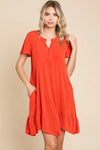 Culture Code Full Size Notched Short Sleeve Dress Scarlet Casual Dresses - Tophatter Daily Deals