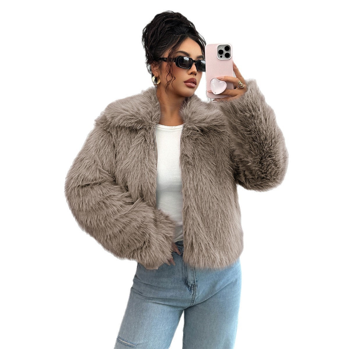 Warm Cozy Women’s Overcoat - Boxy Hip, Faux Fur, Winter 3D Changing Face Moving Picture Frame - Tophatter Daily Deals