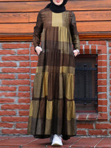 Kaftan Tunic Plaid Print Back Zipper Long Sleeve Maxi Layered Women Maxi Dress Yellow Maxi Dresses - Tophatter Daily Deals