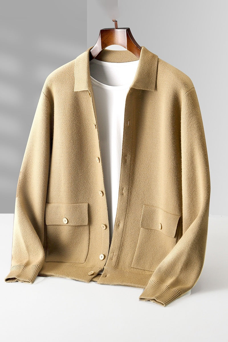 Warm Classic Men's Polo Cardigan - Wool, Button, Autumn Yellow Camel 3D Changing Face Moving Picture Frame - Tophatter Daily Deals