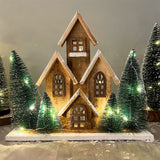 LED Wooden Christmas House with Bottle Brush Trees | Light Up Ornament - 30cm LED Light - Tophatter Daily Deals