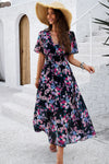 Smocked Floral V-Neck Short Sleeve Dress Casual Dresses - Tophatter Daily Deals