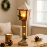 LED Christmas Lamp Post | Rustic Wooden Snow-topped Festive Street Light LED Light - Tophatter Daily Deals