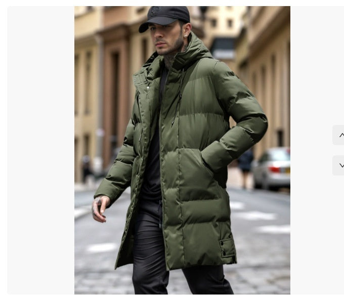 Warm Men's Long Puffer Coat - Hooded Quilted Cotton, Urban Army Green 3D Changing Face Moving Picture Frame - Tophatter Daily Deals