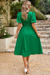 Puff Sleeve Smocked Waist Midi Dress Casual Dresses - Tophatter Daily Deals