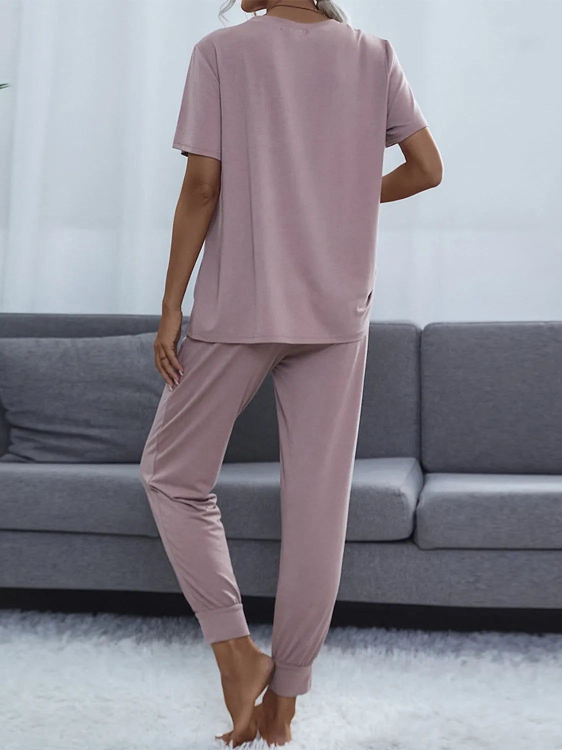 Round Neck Short Sleeve Top and Pants Set Loungewear Sets - Tophatter Daily Deals