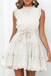 Frill Tied Round Neck Sleeveless Tiered Dress White Casual Dresses - Tophatter Daily Deals