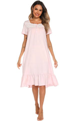 Lace Detail Square Neck Lounge Dress Sleep Dresses - Tophatter Daily Deals
