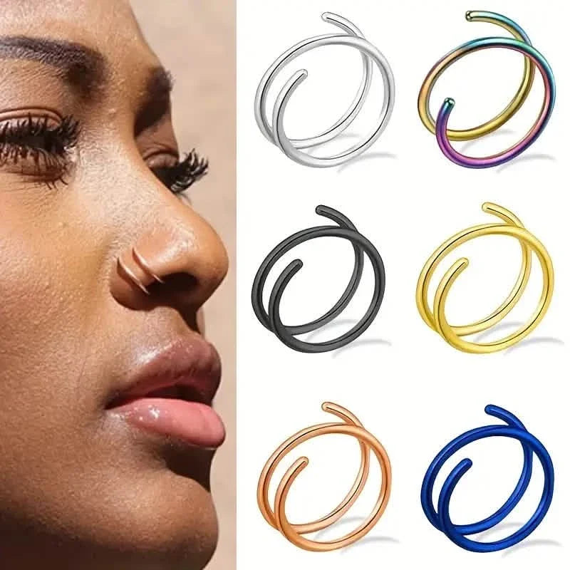Stainless Steel Double Helix Nose Ring – 14K Gold Plated Hot Style Piercing Jewelry for Women Earrings - Tophatter Daily Deals