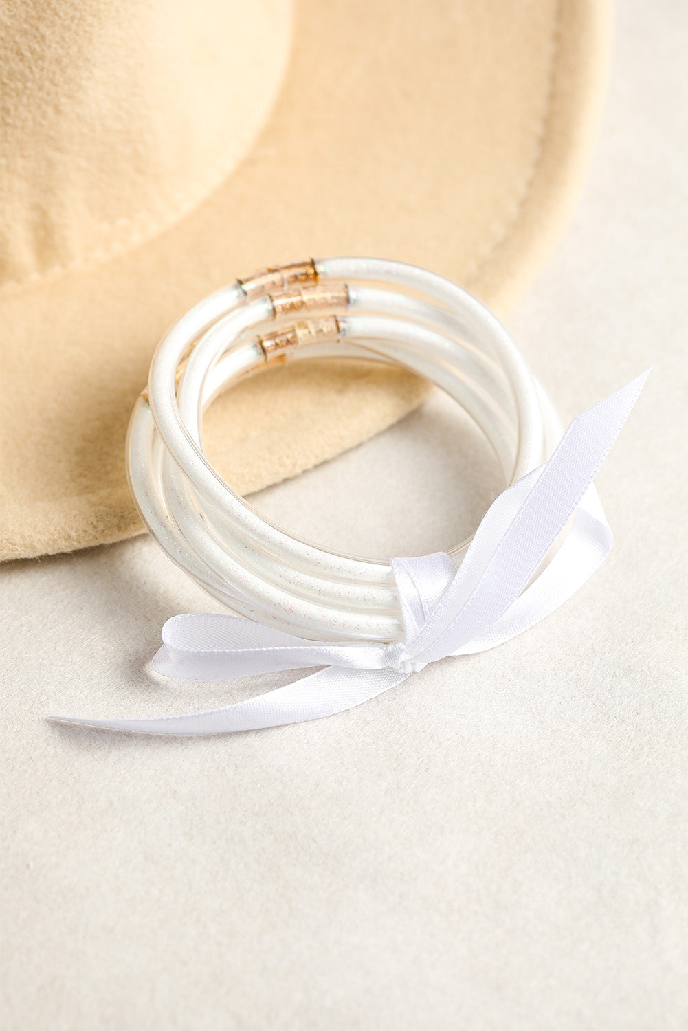 White Glitter Bowknot Layered Jelly Bracelet Bracelets - Tophatter Daily Deals