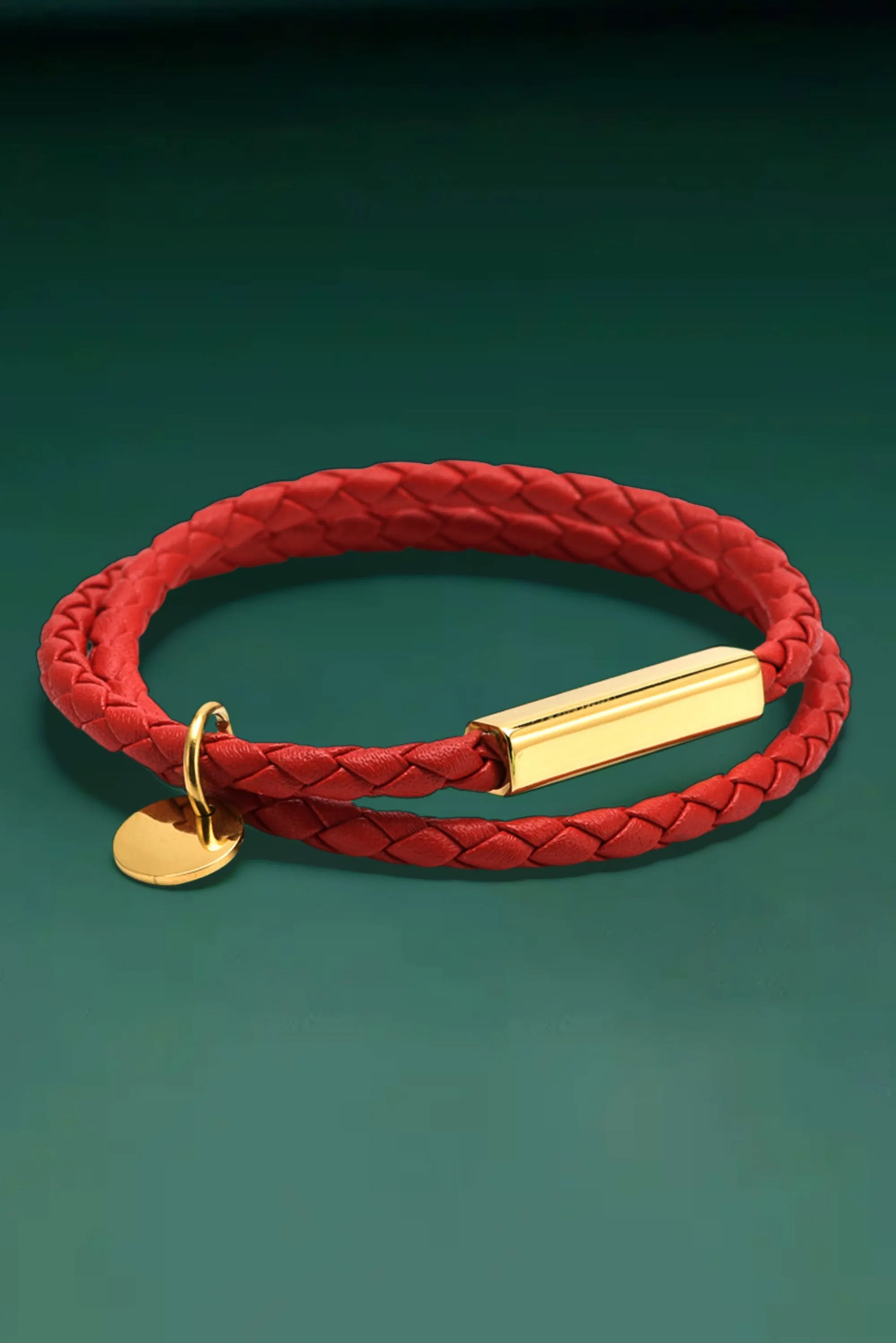 Red Clay Metal Decor PU Leather Braided Bracelet Bracelets - Tophatter Daily Deals