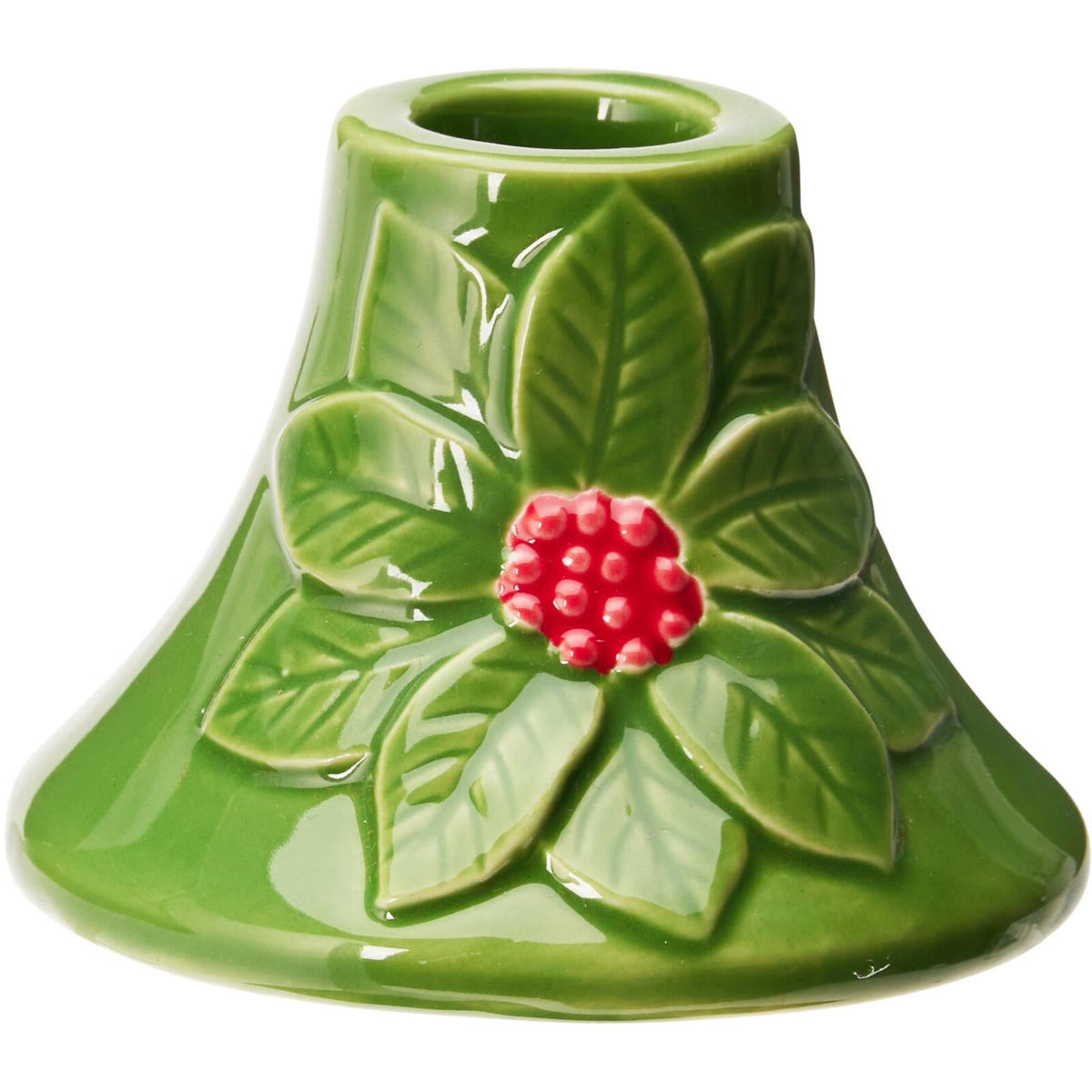 Set of 2 Green Ceramic Christmas Candlesticks | Holly and Berry Candle Holders Candle Holder - Tophatter Daily Deals