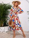 Printed Surplice Long Sleeve Midi Dress Casual Dresses - Tophatter Daily Deals