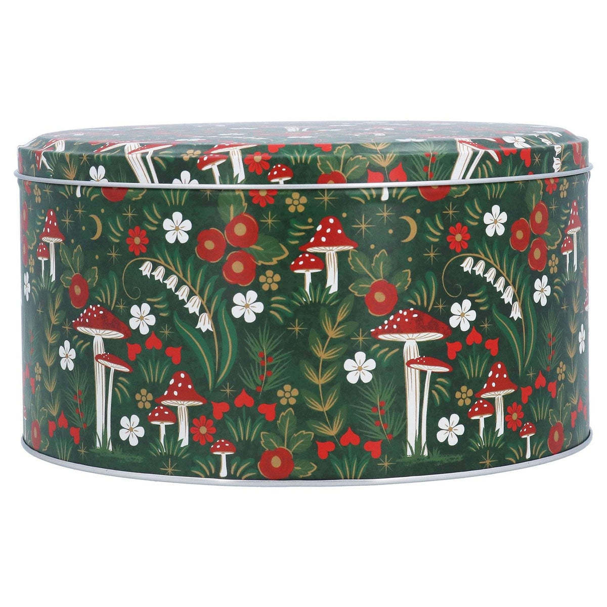 Woodland Mushroom Cake Tin | Round Metal Storage Tin For Bakers - 24 x 12cm Tin - Tophatter Daily Deals