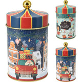 Round Christmas Storage Tin | Festive Carousel Cookie Biscuit Tin - 18cm Tin - Tophatter Daily Deals