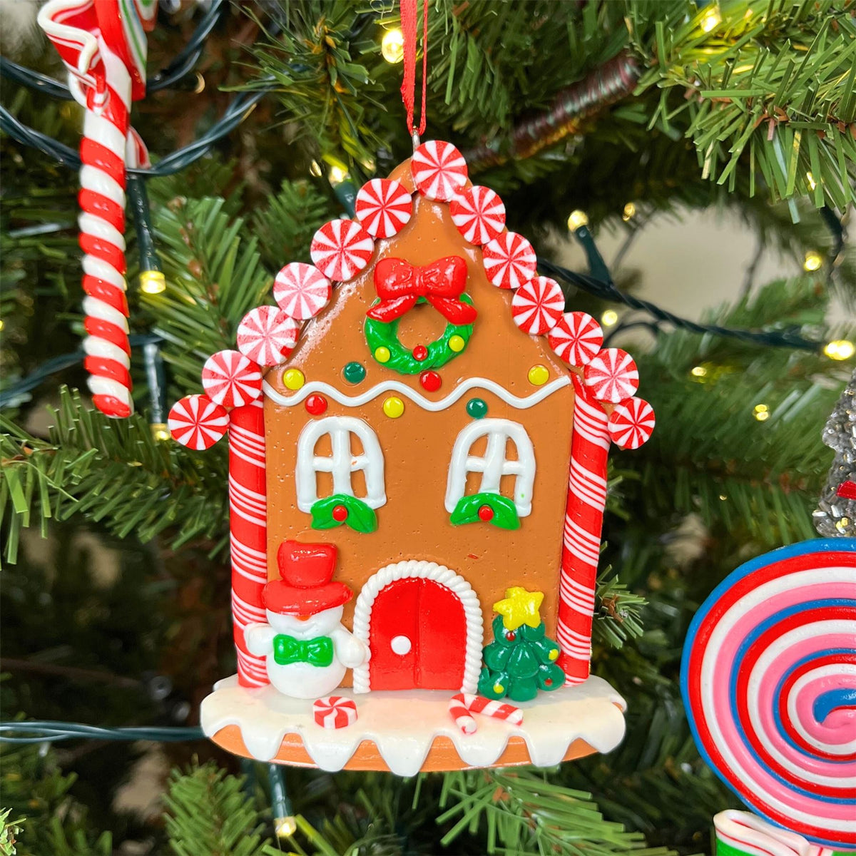 Gingerbread House Christmas Bauble | Candy Cane House Tree Ornament - 11cm Ornament - Tophatter Daily Deals