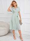 Striped Short Sleeve Tie Waist Midi Dress Casual Dresses - Tophatter Daily Deals